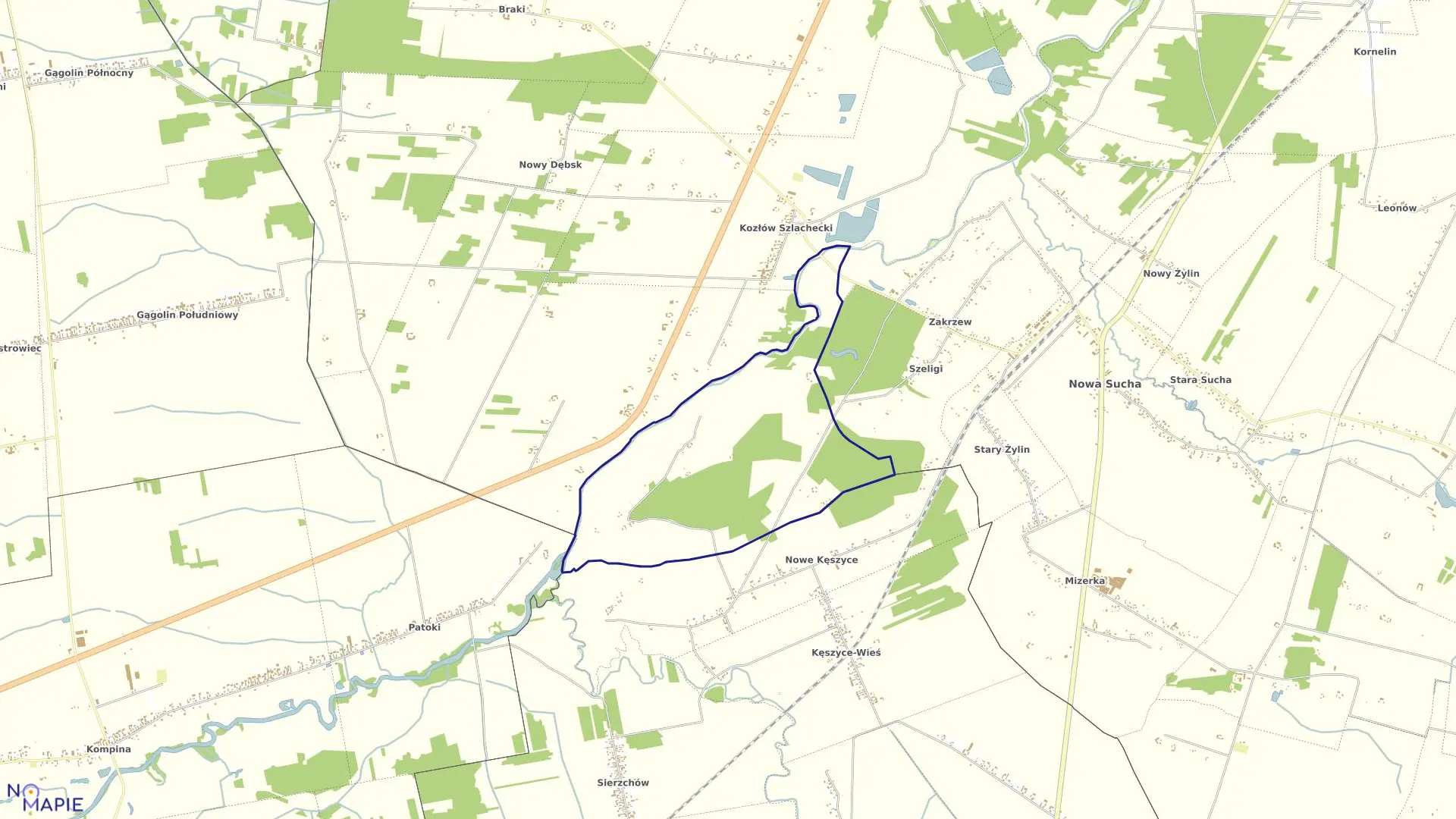 Mapa obrębu NOWY KOZŁÓW B w gminie Nowa Sucha