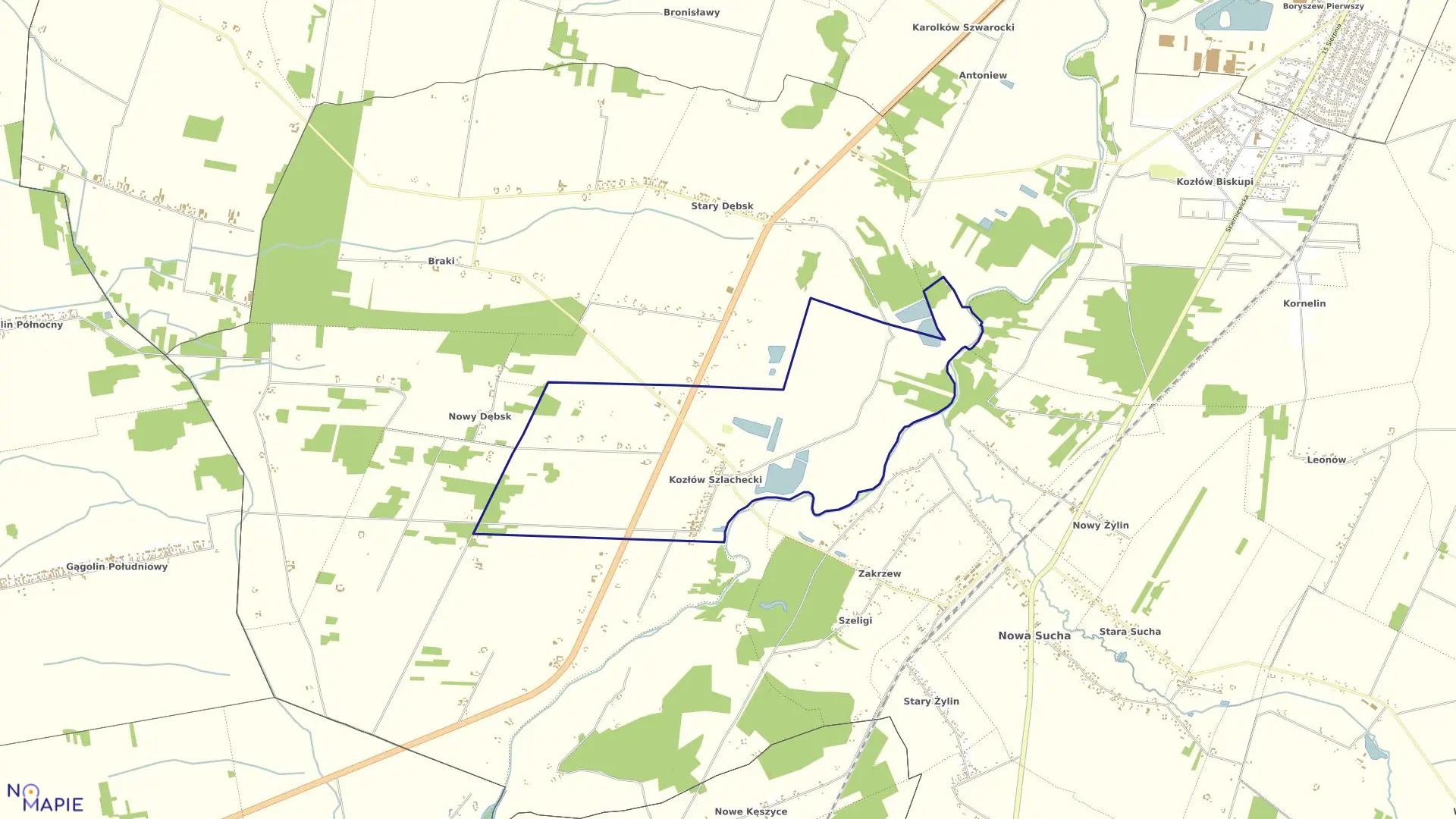 Mapa obrębu STARY KOZŁÓW w gminie Nowa Sucha